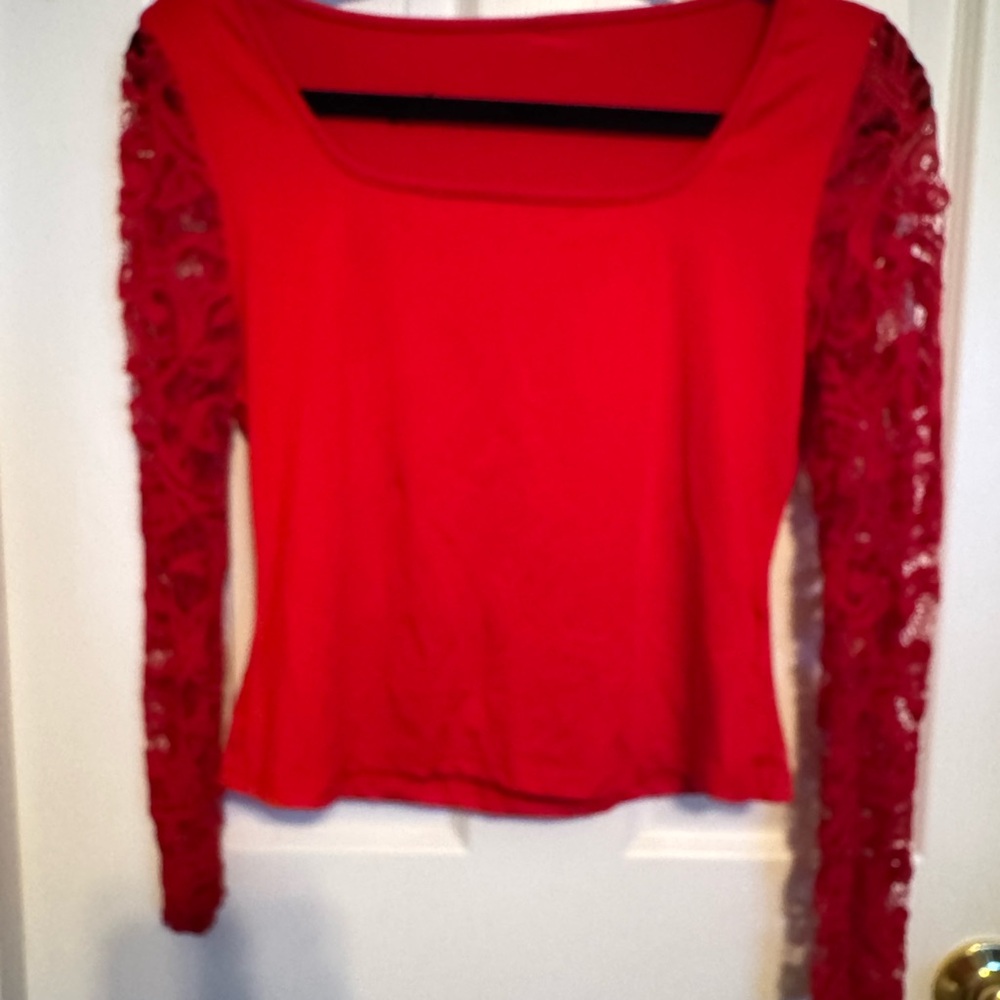 Elegant Red Lace Sleeve Top